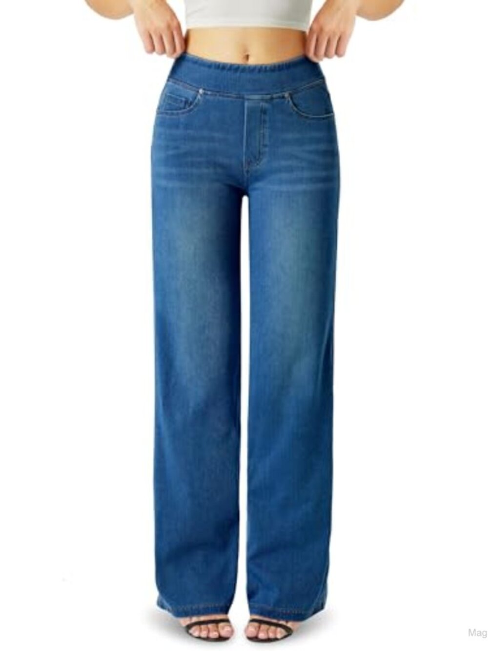 High Waisted Wide Leg Jeans for Women Stretch Knit Denim Straight Leg Boyfriend